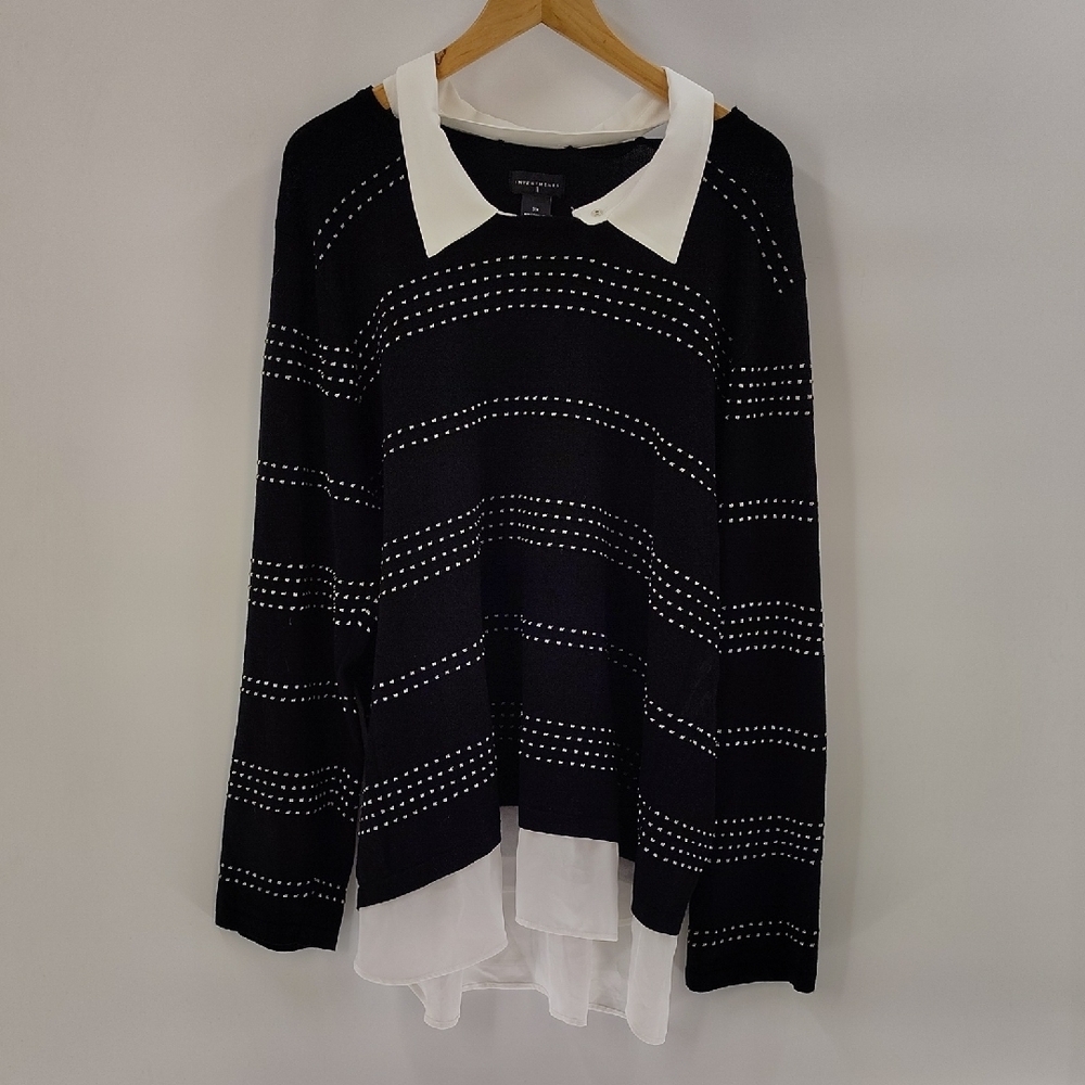 Investments Sweater Size 3X Black Gold Detail Detachable Collar